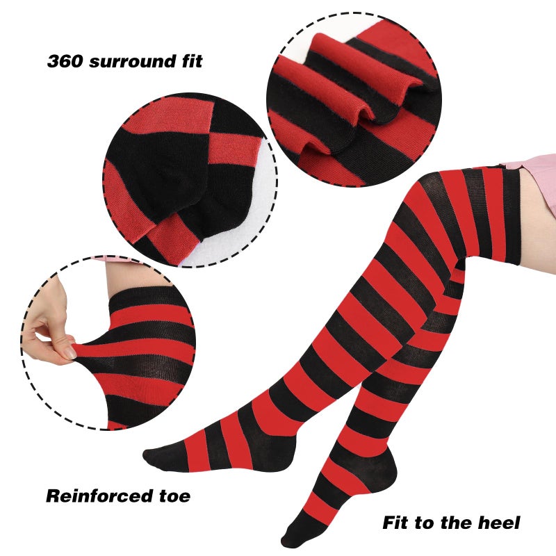 DAZCOS Striped Thigh High Socks Elastic Over The Knee Knit Stockings for Daily or Anime Cosplay (Red+Black) - Image 3